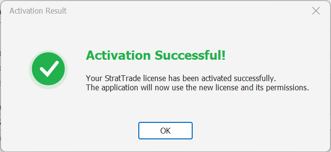 StratTrade Activation Successful confirmation