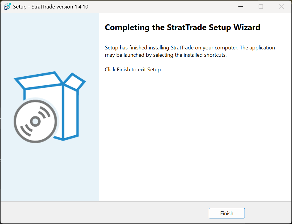 Completing the StratTrade Setup Wizard screen