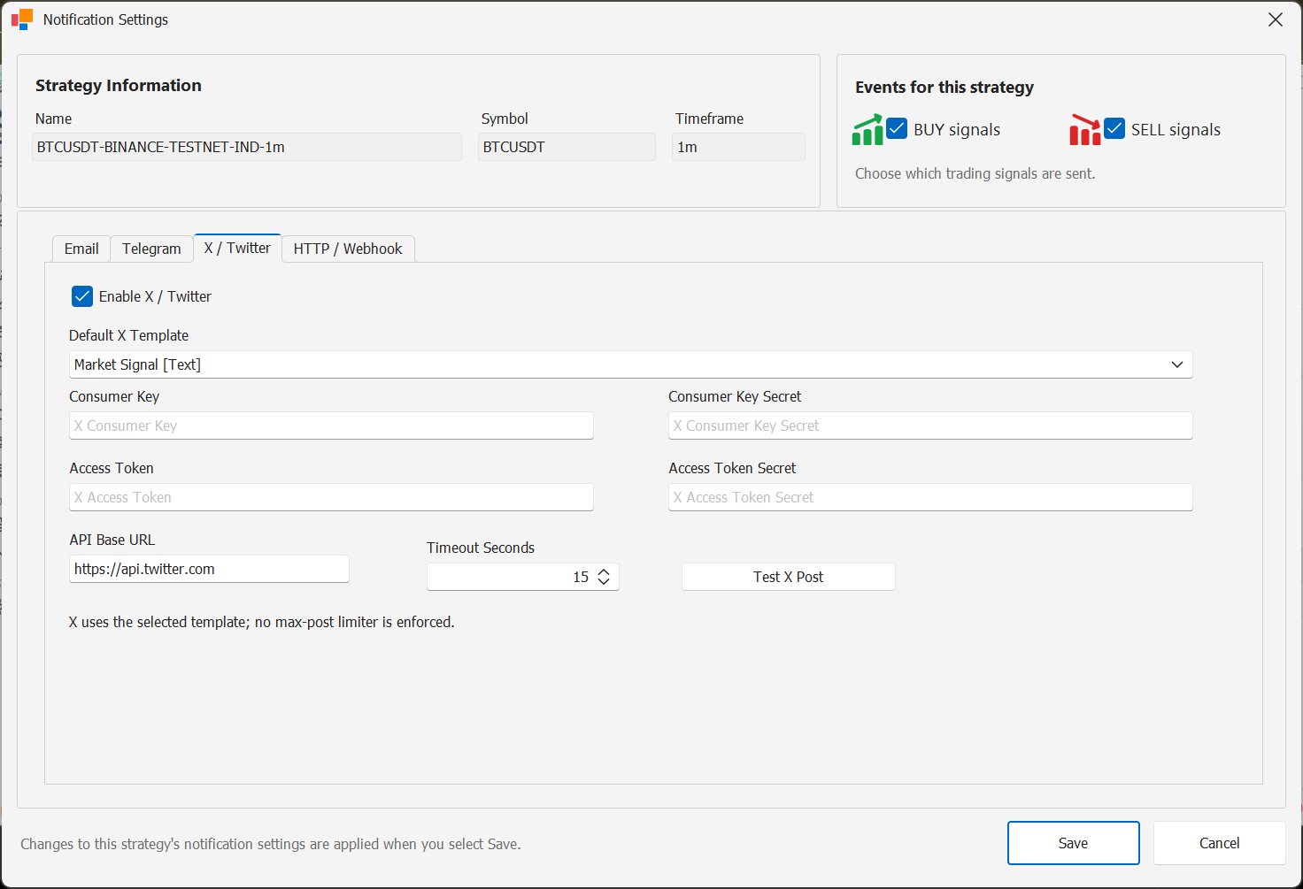 StratTrade X notification service settings