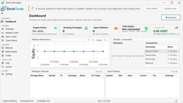 Real StratTrade dashboard
